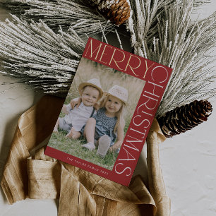 CHARLIE Red Gold Foil Fun Photo Merry Christmas Foil Holiday Card