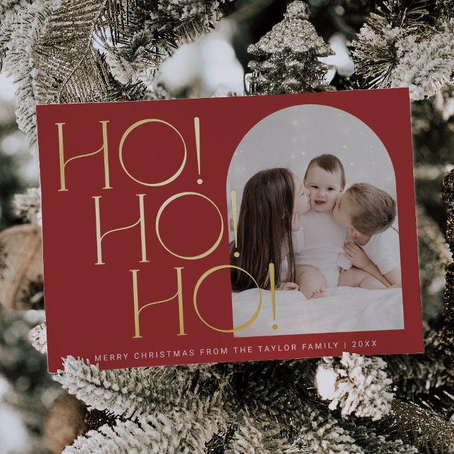 CHARLIE Red Gold Foil Ho Ho Ho Photo Christmas Holiday Card (CHARLIE Red Gold Foil Ho Ho Ho Photo Christmas Foil Holiday Card)