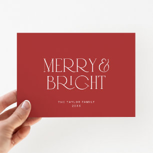 CHARLIE Red Modern Merry Bright Family Christmas Holiday Card