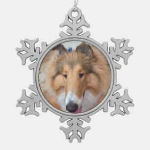 Charlie the Dog Snowflake Pewter Christmas Ornament