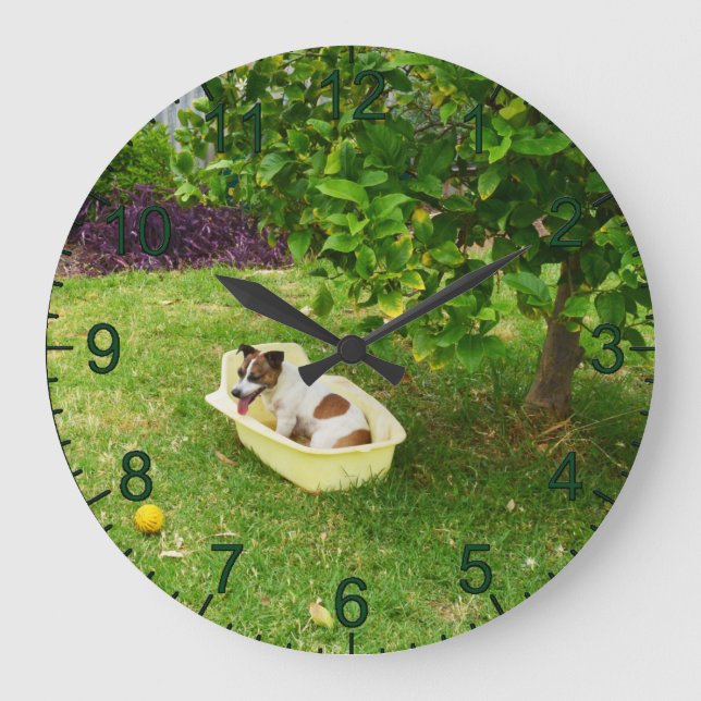 Charlie The Fox Terrier Bath Time, Wall Clock (Front)