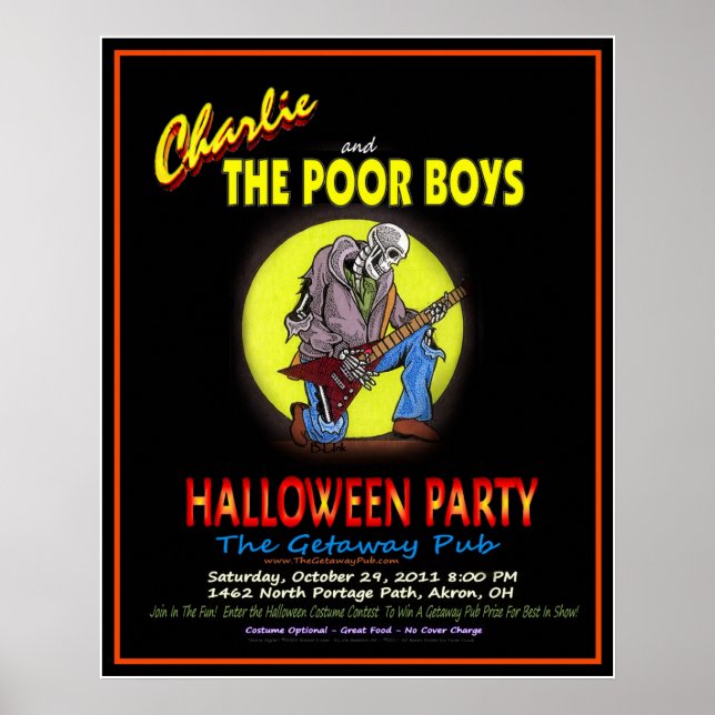 Charlie & The Poor Boys Halloween Party Poster (Front)