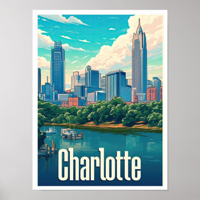 Charlotte Art Vintage Travel Illustration Poster (Front)