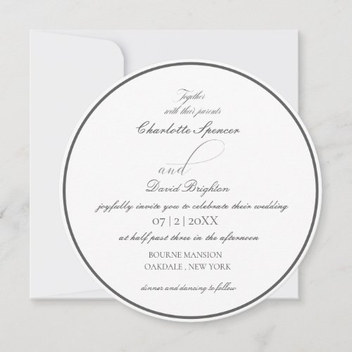 Charlotte B  Elegant Circle Grey Wedding Invitation