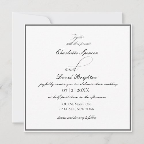 Charlotte B Elegant Square Black Callig Wedding Invitation