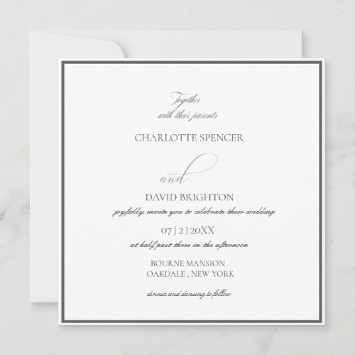 Charlotte B Square Grey CalligTypog Wedding Invitation