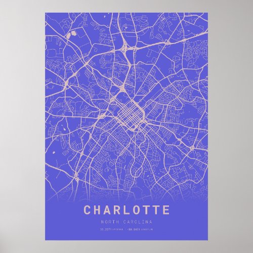 Charlotte Blue City Map Poster