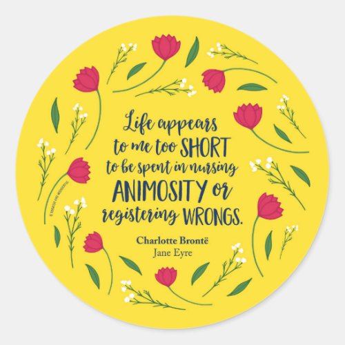 Charlotte Bronte Jane Eyre Floral Life Book Quote Classic Round Sticker