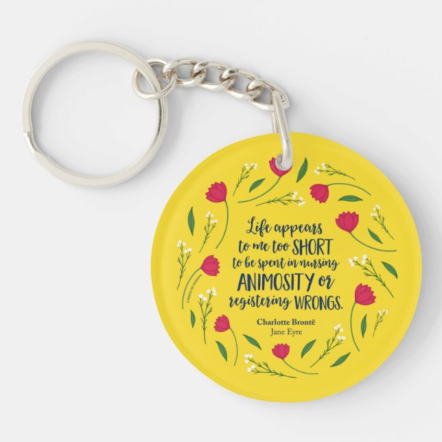 Charlotte Bronte Jane Eyre Floral Life Book Quote Keychain (Front)