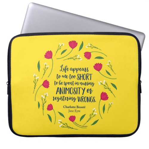 Charlotte Bronte Jane Eyre Floral Life Book Quote Laptop Sleeve