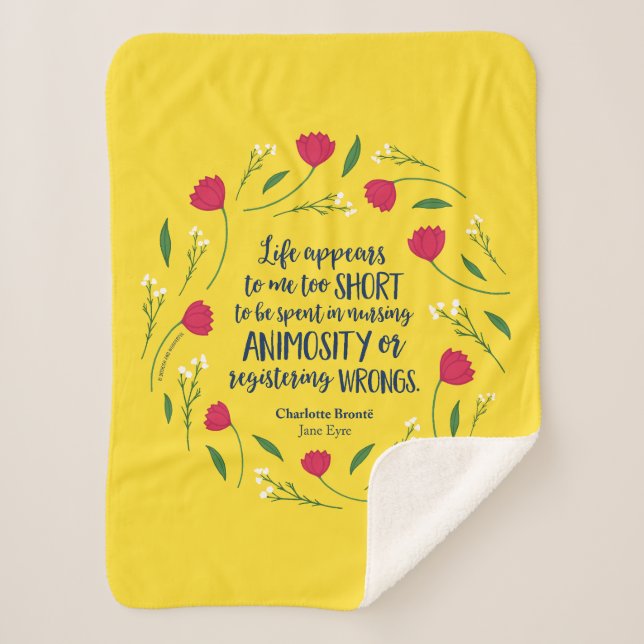 Charlotte Bronte Jane Eyre Floral Life Book Quote Sherpa Blanket (Front)
