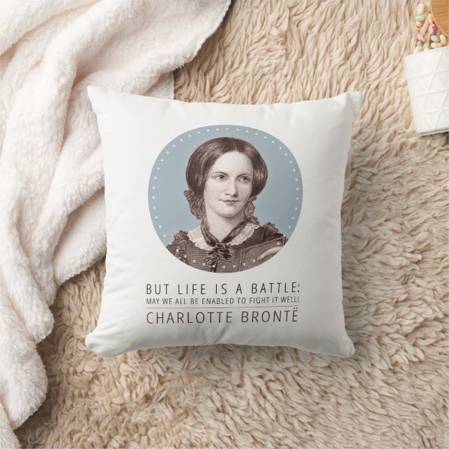 Charlotte Bronte Portrait and Quote Throw Pillow (Blanket)