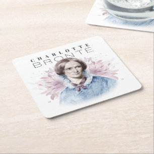 Charlotte Bronte Portrait by Richmond with Flowers Square Paper Coaster