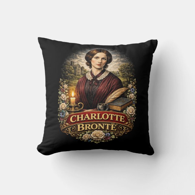 Charlotte Bronte Throw Pillow (Front)
