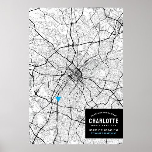 Charlotte C City Map  Mark Your Location  Poster