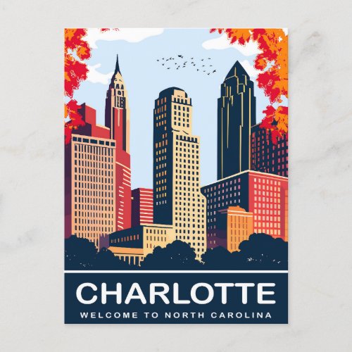 Charlotte City in Autumn North Carolina Travel Postcard
