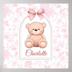 Charlotte Custom Pink Teddy Bear Nursery Design Poster