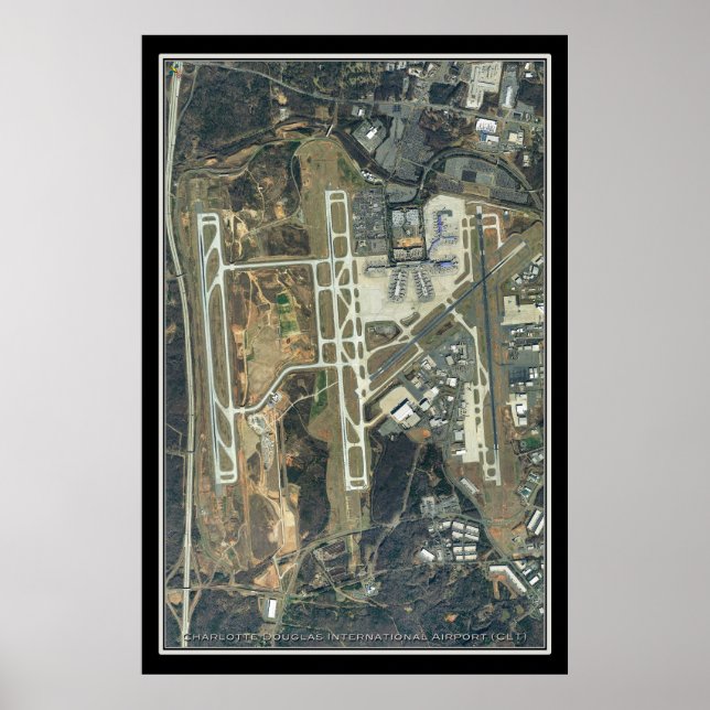 Charlotte Douglas Intl Airport Satellite Map Poster (Front)