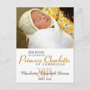 Charlotte Elizabeth Diana - British Will Kate Announcement Postcard