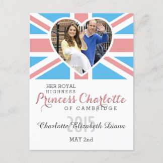 Charlotte Elizabeth Diana - British Will Kate Postcard