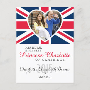 Charlotte Elizabeth Diana - British Will Kate Postcard