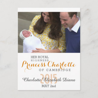 Charlotte Elizabeth Diana - British Will Kate Postcard