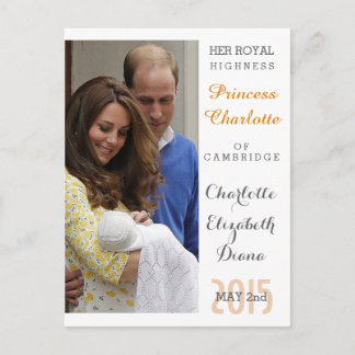 Charlotte Elizabeth Diana - British Will Kate Postcard