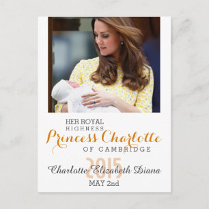 Charlotte Elizabeth Diana - British Will Kate Postcard