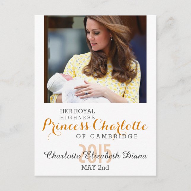 Charlotte Elizabeth Diana - British Will Kate Postcard (Front)