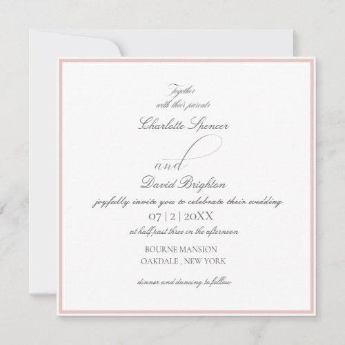 Charlotte F  Elegant Square Grey Calligr Wedd  Invitation