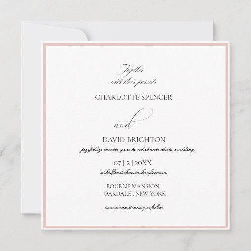 Charlotte F  Square Black CalligTypog Wedding Invitation