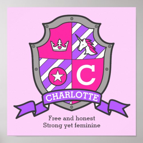 Charlotte girls name meaning heraldry shield poster