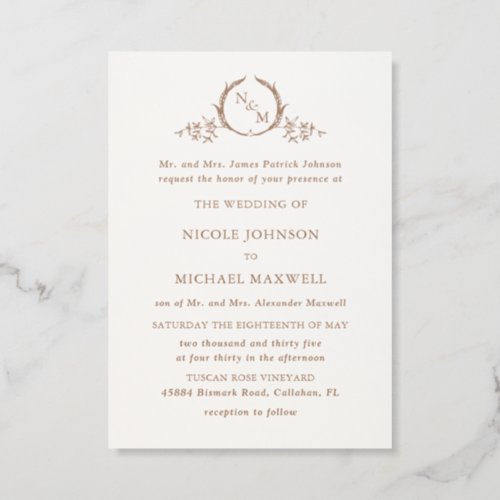 Charlotte Heirloom Monogram Parents Hosted Wedding Letterpress Invitation