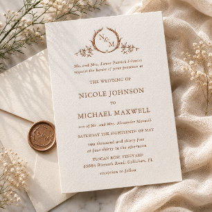 Charlotte Heirloom Monogram Parents Hosted Wedding Letterpress Invitation