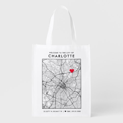 Charlotte Love Locator  City Map Wedding Welcome Grocery Bag