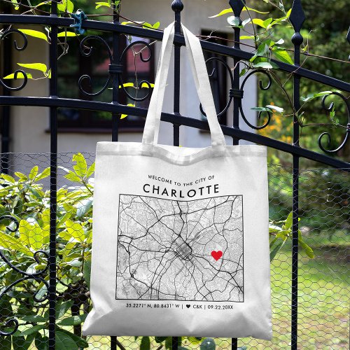 Charlotte Love Locator  City Map Wedding Welcome Tote Bag