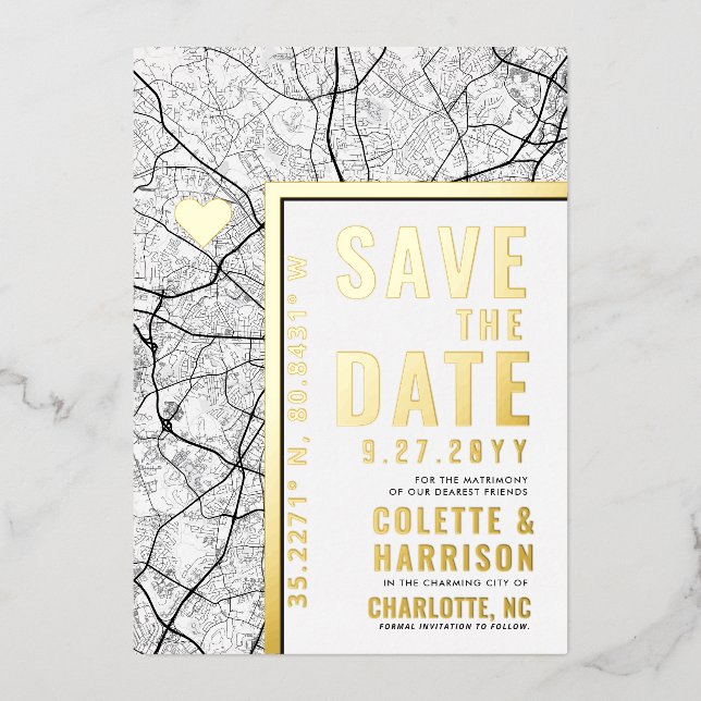 Charlotte Love Locator | Wedding Save the Date Foil Invitation (Front)