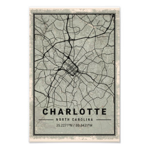 charlotte map print poster canvas South carolina