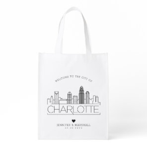Charlotte, N. Carolina Wedding | Stylized Skyline Grocery Bag