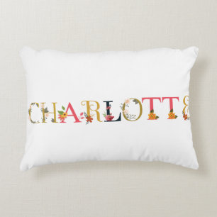 CHARLOTTE Name Art With Flowers Embroidered Accent Pillow