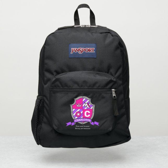 Charlotte name meaning crest unicorn pink purple JanSport backpack (Front)