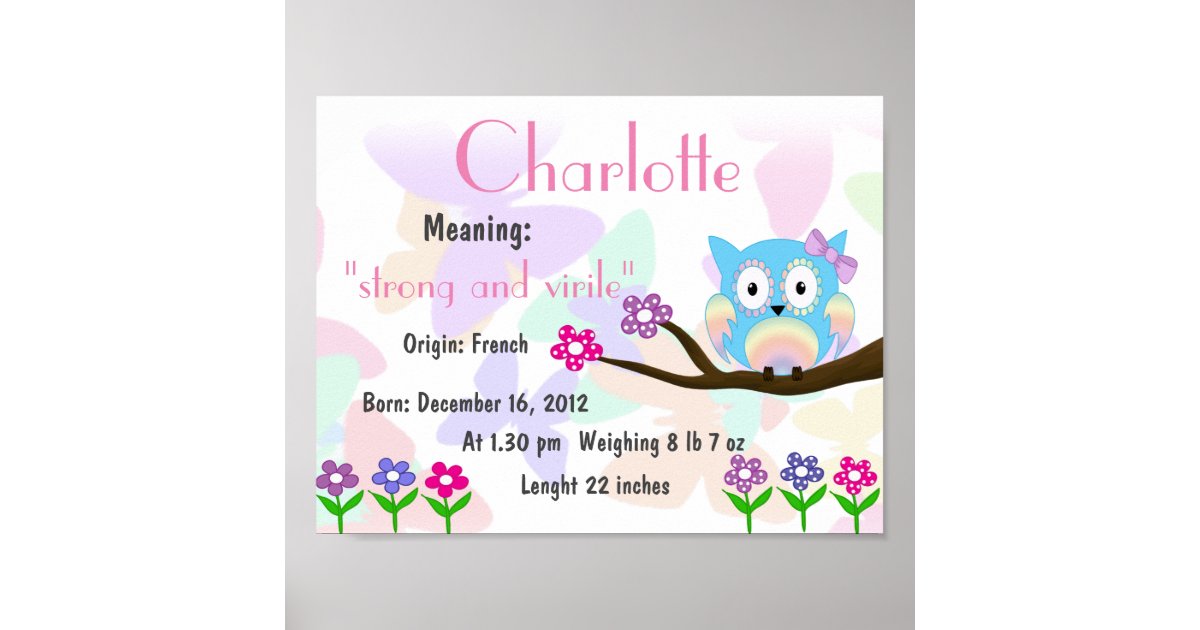 Charlotte Name Meaning Keepsake Nursery Poster Zazzle