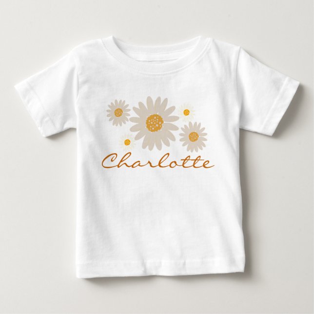 Charlotte name reveal retro daisy boho flower baby T-Shirt (Front)