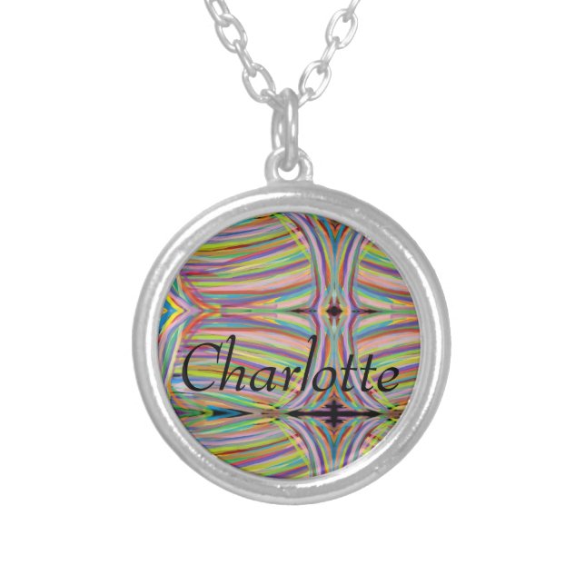 Charlotte name with abstract art background silver plated necklace (Front)