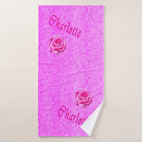 Charlotte Name With Pink Roses On Pink Bath Towel