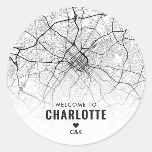  Charlotte NC City Map  Wedding Welcome Classic Round Sticker