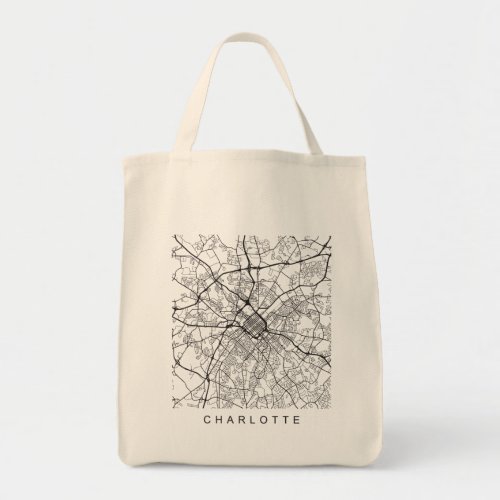 Charlotte NC Minimalist City Street Map Dark Tote Bag