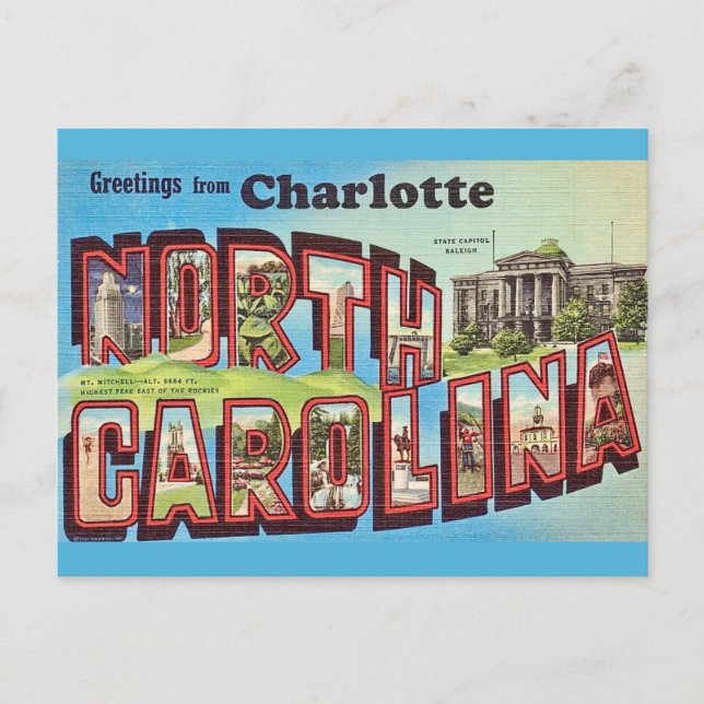  Charlotte NC Old Postcard (Front)