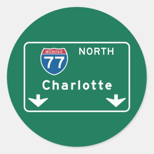 Charlotte NC Road Sign Classic Round Sticker