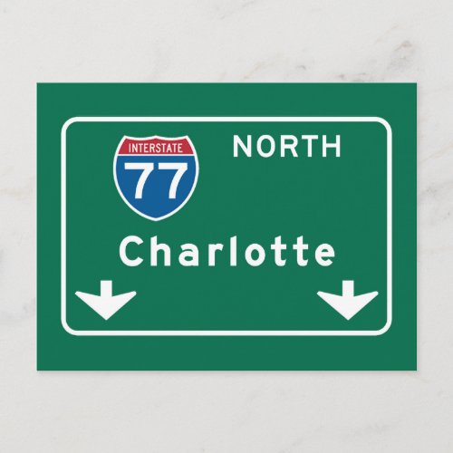 Charlotte NC Road Sign Postcard